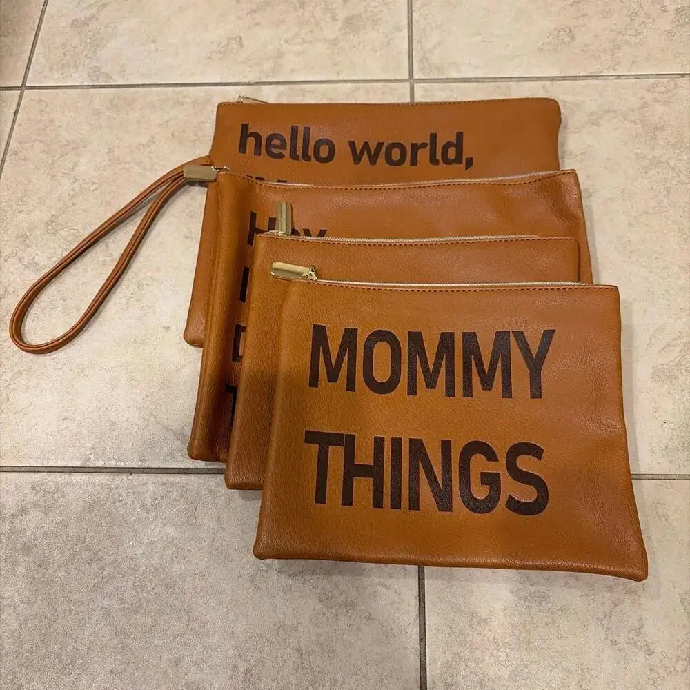 Miss Fong Leather Diaper Bag Organizing Pouches Set of 4 Brown